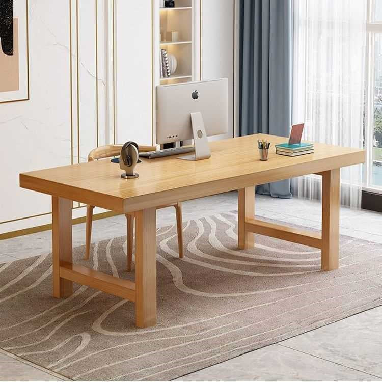 Modern minimalist extra-thick solid wood computer desk for office, living room, home desktop, study, rectangular rounded corner desk