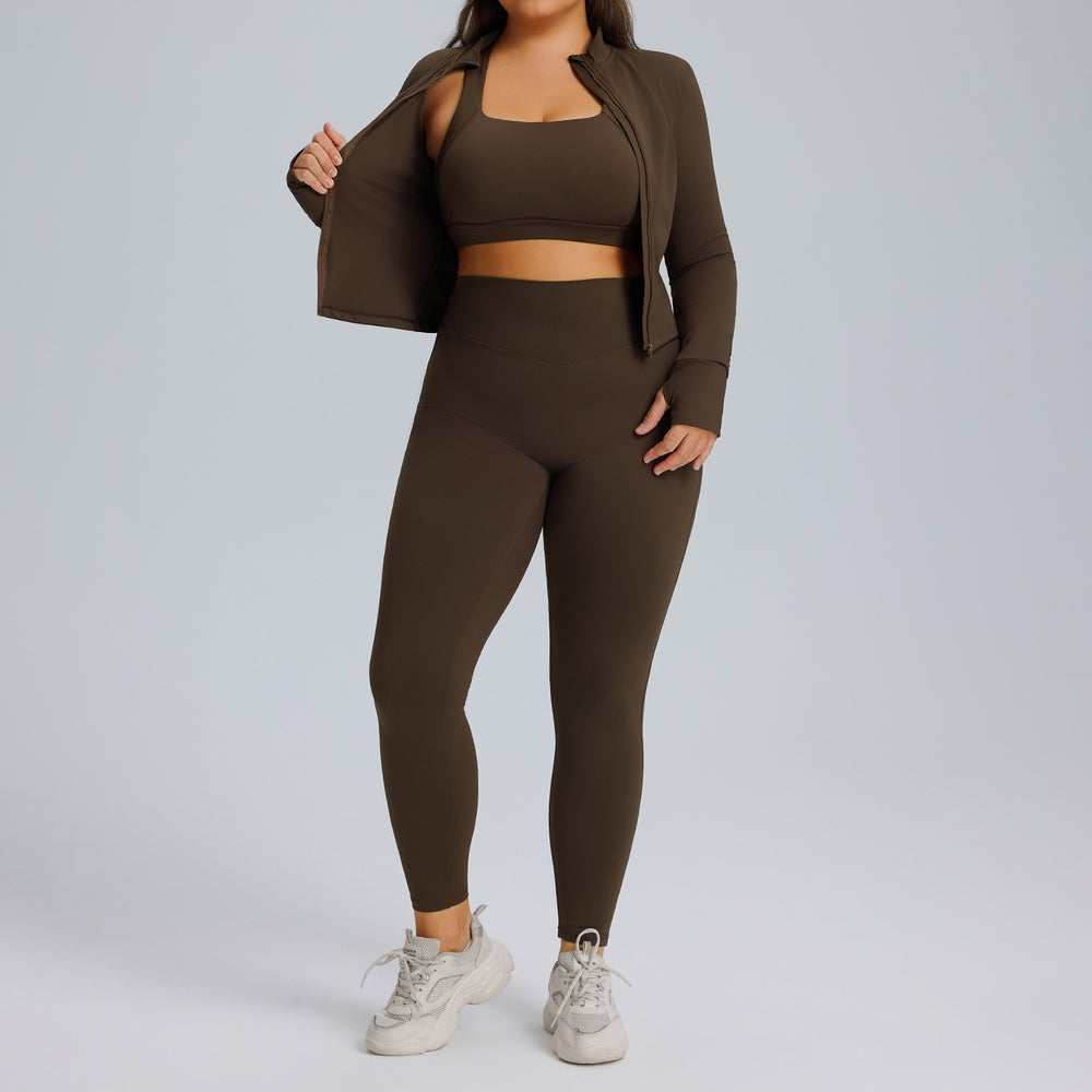 European and american plus size long sleeve yoga outfit set - women's high elasticity quick-dry activewear three-piece set - new autumn/winter fitness apparel