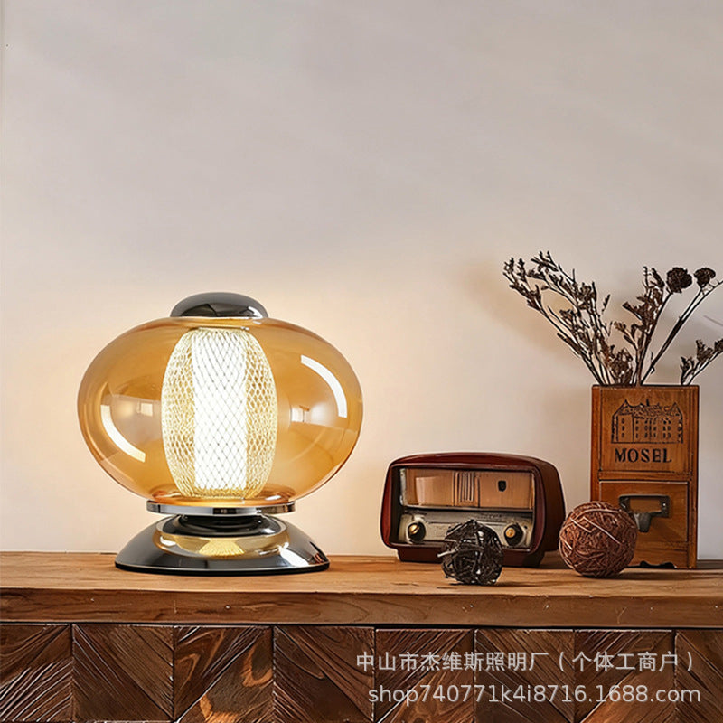 Retro medieval metal glass table lamp oval amber single head b&b guest room bedroom living room atmosphere table lamp