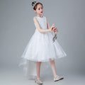 summer girls' tulle princess dress with train - sizes 3-13 years, mid-to-large children's formal dress, floral kids' dress