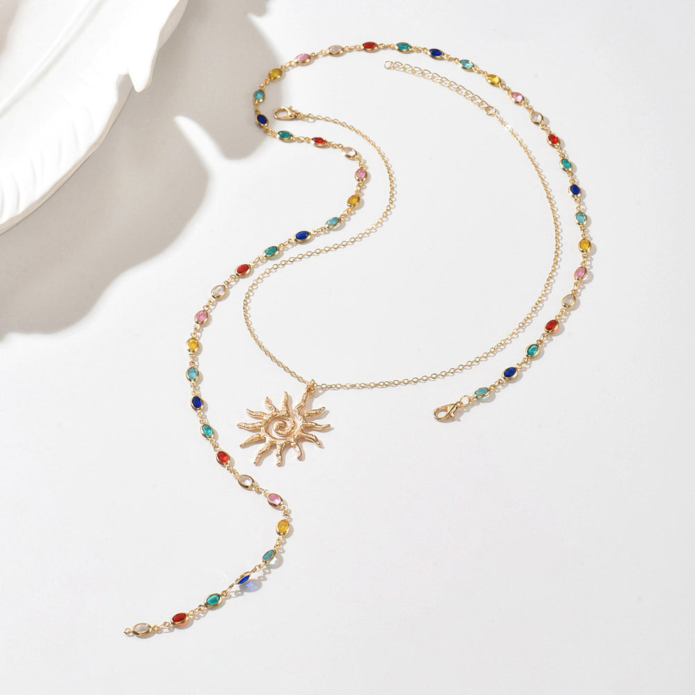 European and american cross-border sun pendant necklace, accessible luxury, high-end tassel eyes, long chain, colorful cold style clavicle chain