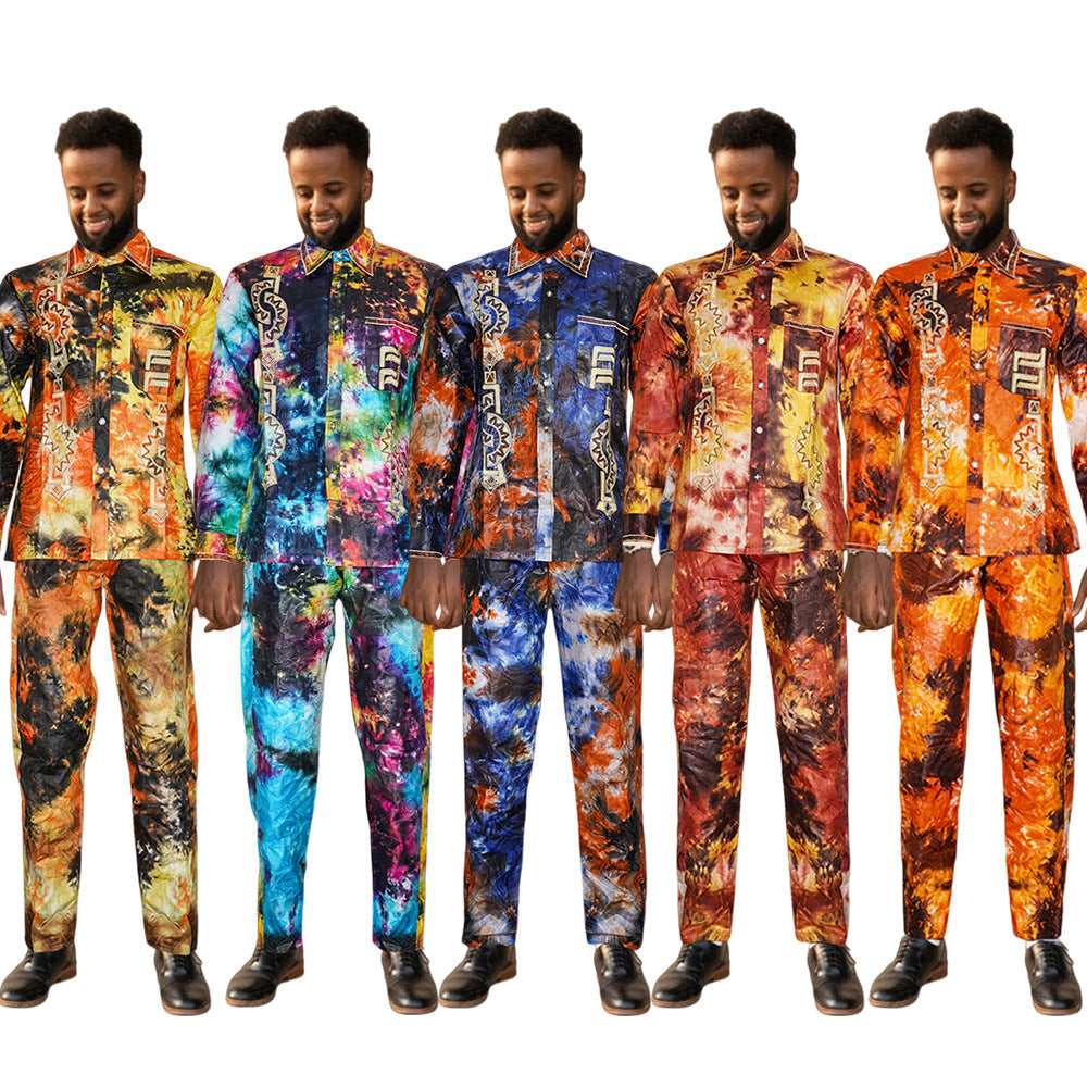 Hot-selling european and american export new arrivals: cross-border bestsellers - men's african fashion suit, digital print shirt and pants set