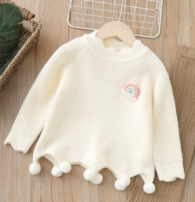 Dropshipping girls' knitted sweater two-piece set -  autumn/winter new collection - handmade floral pants outfit for baby girls