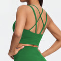 eco-friendly color block activewear set - women's color block open back compression yoga set for running and fitness