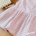 Girls' summer new korean style pink plaid shorts set - stylish and trendy baby girl outfit, kids' clothing, fashionable children's wear