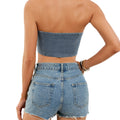 Fashion cross-border foreign trade new  independent station washed zipper off-shoulder slim fit denim sexy tube top for women