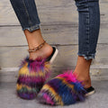 imitation fox fur slippers for women outwear2024fall and winternew arrivalcolor matchingheattech slippers flats toe-cap indoor slippers