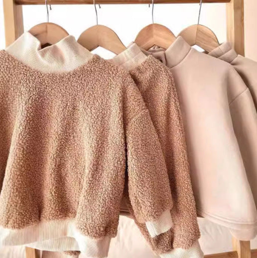 Kids' plush fleece set - new winter collection for boys and girls - thickened sweatshirt & long sleeve two-piece outfit - children's clothing - dropshipping available