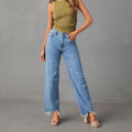 European and american distressed jeans for women - new  style loose wide leg streetwear washed denim pants
