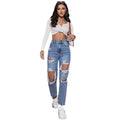 Amazon  distressed jeans for women - new european and american trendy washed ripped high-waisted straight-leg pants