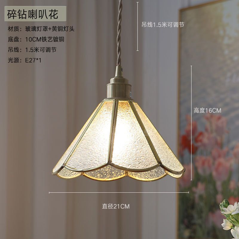 Vintage brass hand-soldered lamp, american style bedside aisle restaurant cafe stained glass pendant light