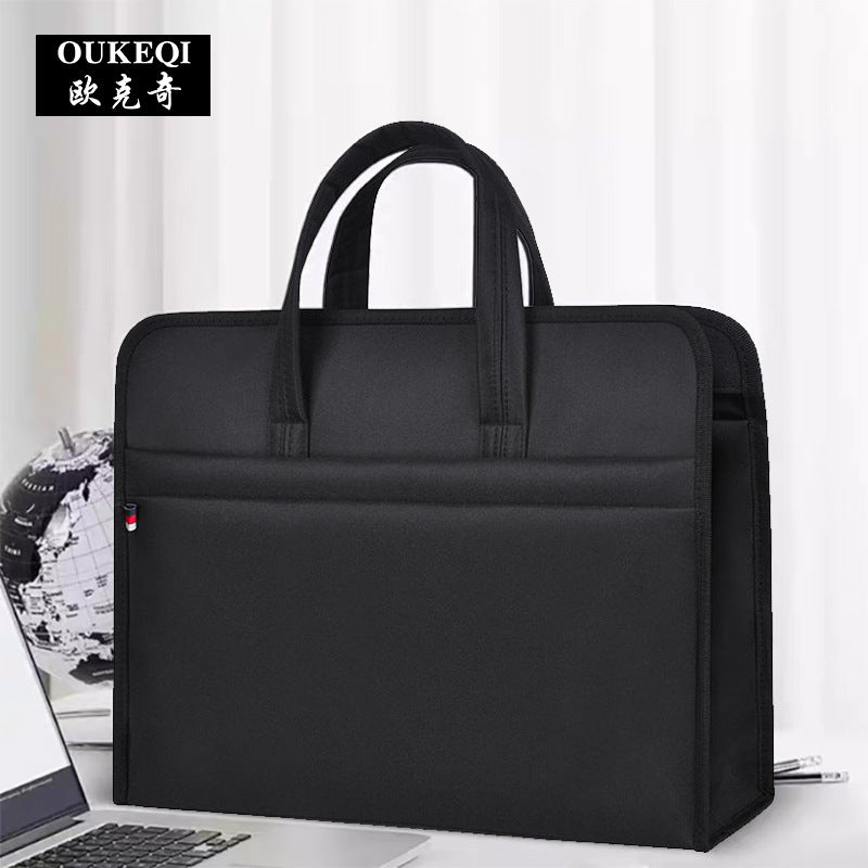 Oukeqi satchel business large-capacity document bag oxford cloth information bag logo conference briefcase zipper type