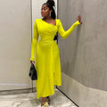 European and american style elegant women's bodycon pleated asymmetrical dress solid color long sleeve oblique neck maxi dress gown