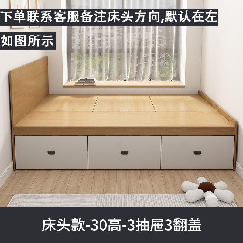 Solid wood bed tatami box storage bed soft back double bed kids bed bedroom for home without bedside bed high box