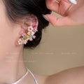 Dopamine colorful full diamond flower stud earrings all-in-one ear bone clip women's giant beautiful earrings niche design earrings