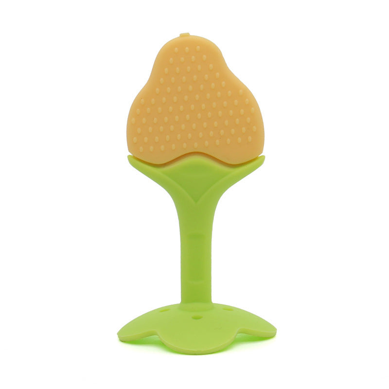 Baby fruit toothpaste baby molar stick food grade silicone biting glue manufacturer two-color three-dimensional strawberry biting music