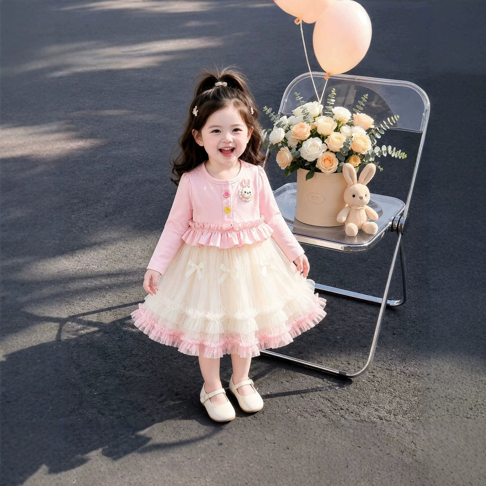 Girls' autumn chic dress - long sleeve mesh skirt for kids - sweet baby girl's fluffy cake dress - toddler skirt