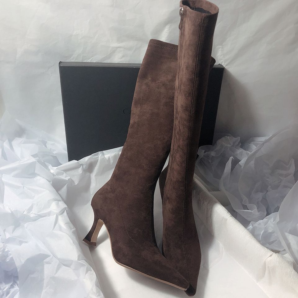 new arrivalk-stylecasual boots, non-knee elastic boots, frosted slim boots, side zipper, pointed toe high-heeled boots for women