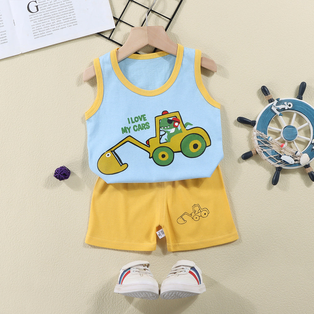 Kids' tank top set - summer new arrival: pure cotton girls' shorts outfit, korean style sleeveless set for baby boys and girls