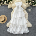 Sleeveless bandeau dress women's summer french style cinched waist slimming elegant vacation style long dress fairy cake dress
