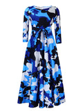Amazon women's spring  new fashionable elegant printed tie-waist maxi dress - plus size available for export