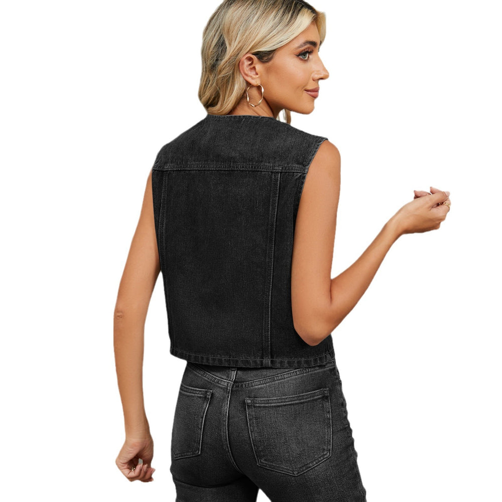 Fashion cross-border foreign trade women's clothing  independent station new washed slim-fitting denim vest vest vest tops