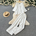 Light mature style round neck sweetbowsprintingtwo-piece set women's spring autumwork clothing style three-quarter sleeve fashionablesuit