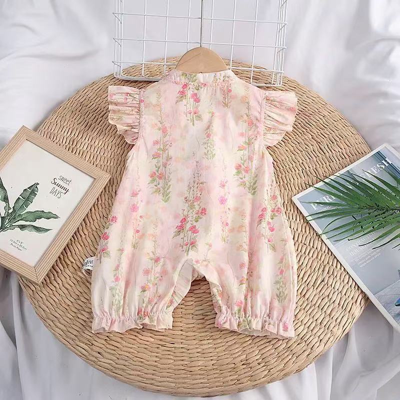 summer new floral baby romper with flutter sleeves - fresh and trendy summer outfit for baby girls