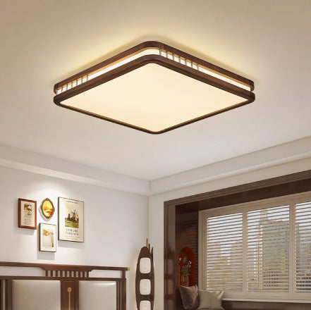 Walnut ceiling lamp New Chinese solid wood living room lamp Zen medieval style master bedroom lamp Full spectrum dining room lamp