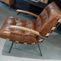 Vintage-style ribbed back casual chair, retro oil wax leather sofa chair, creative art lazy chair, designer negotiation chair