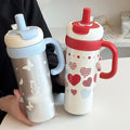 Jumbo ice cup high-looking straw cup large capacity portable car cup girlscute cartoon thermos cup