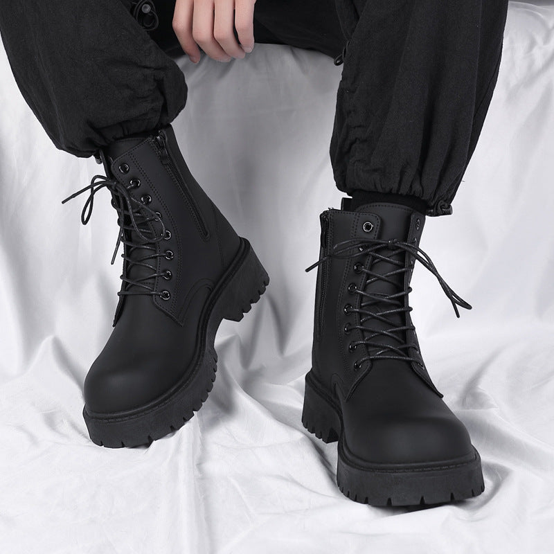 Boots for men 2026new arrivalspring black british style fan motorcycle workwear boots high-top soft leather waterproofcasual leather boots