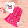 cross-border hot girls' summer new cartoon character graphic short-sleeve top + wide-leg pants casual two-piece set wholesale