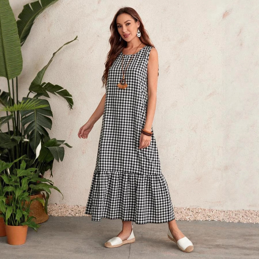 European and american cross-border  summer new sleeveless casual designer a-line maxi dress for women