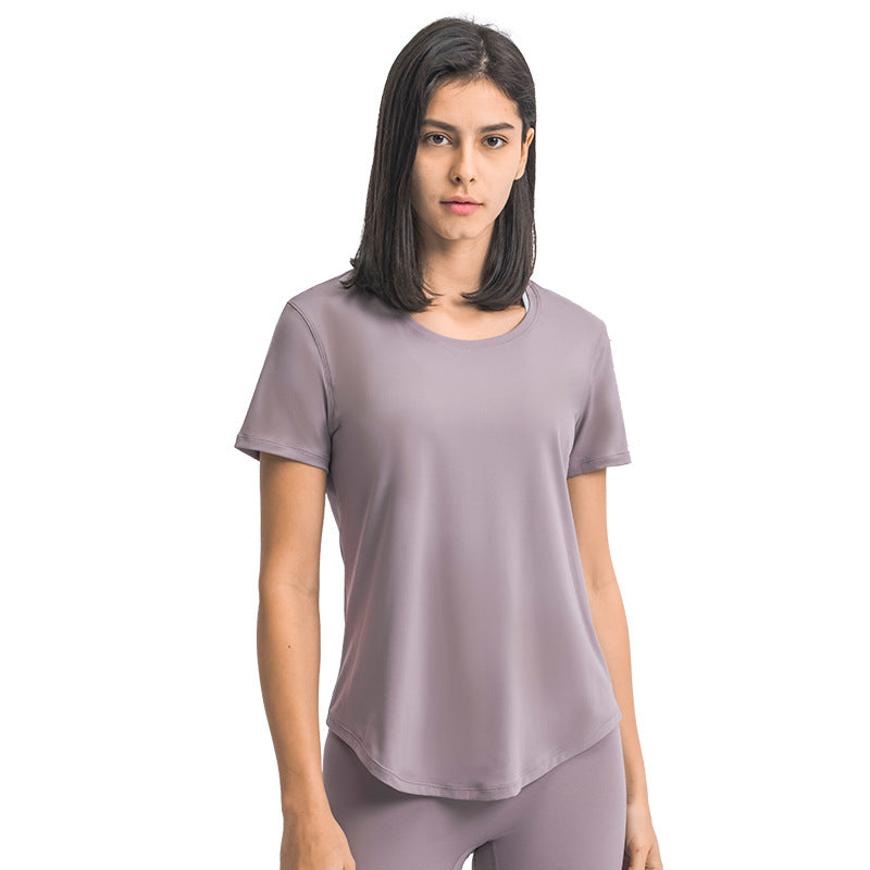 Factory direct summer new arrival: women's loose-fit brushed yoga short-sleeve top - breathable activewear for running and fitness (ds075)