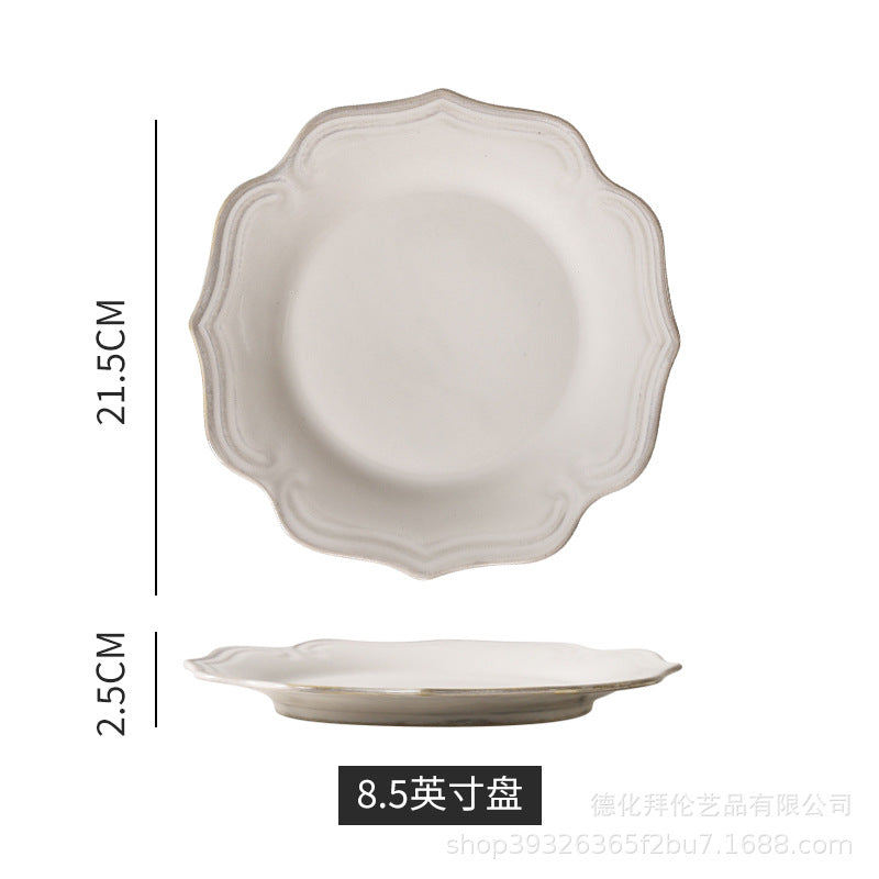 Creative retro western tableware suit restaurant for home italian stylish style grids kiln bowl plates ceramic wholesale