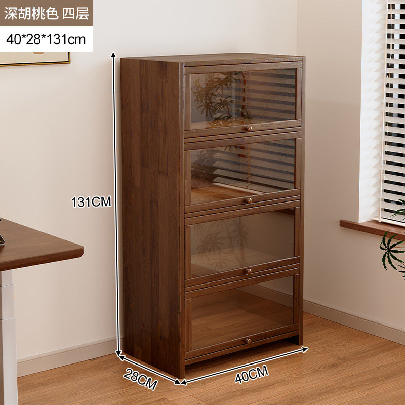 Solid wood dust-proof bookcase integrated against the wall Walnut color storage cabinet Locker Floor storage cabinet Household bookshelf