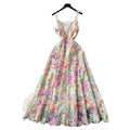 French court style floral print camisole dress - women's summer mesh hollow-out waist design, unique and chic maxi dress