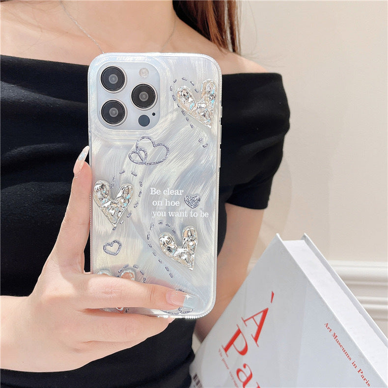 Suitable for apple 16promax pleated heart iphonexr/13 bracelet hard apple 17 mobile phone protective case