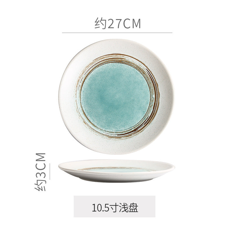 Personalized retro ink style ceramic tableware bowls, plates, dishes, restaurant for home threaded dessert plate, good-looking western dinner plate