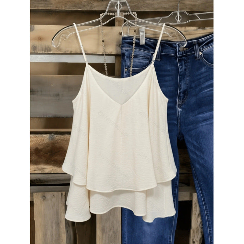 Women's new summer casual minimalist solid color double-layer design loose tank top