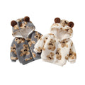 Kids' fleece-lined thickened outerwear, baby warm outdoor clothes,  autumn/winter cartoon bear hooded baby clothing