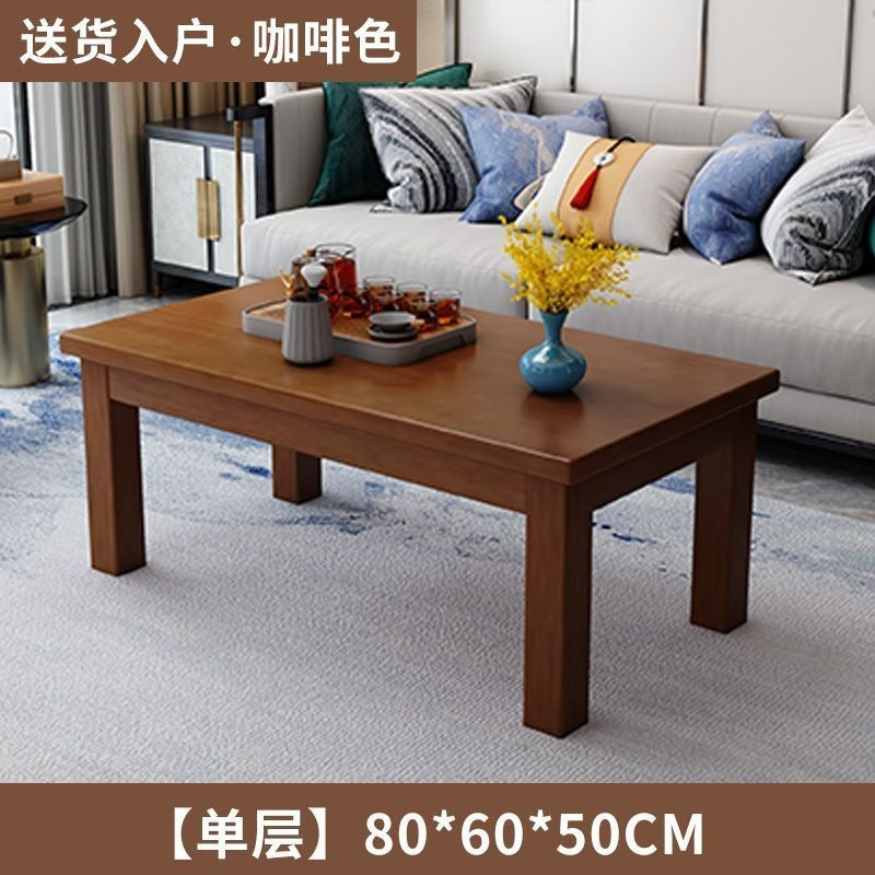 Double-layer solid wood for home living room small apartment simple tea double-layer chinoiserie rectangular pine office tea table