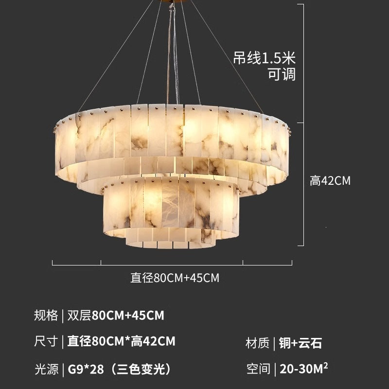 Modern minimalist spanish natural cloud marble translucent living room cross-border all-copper spanish cloud marble chandelier