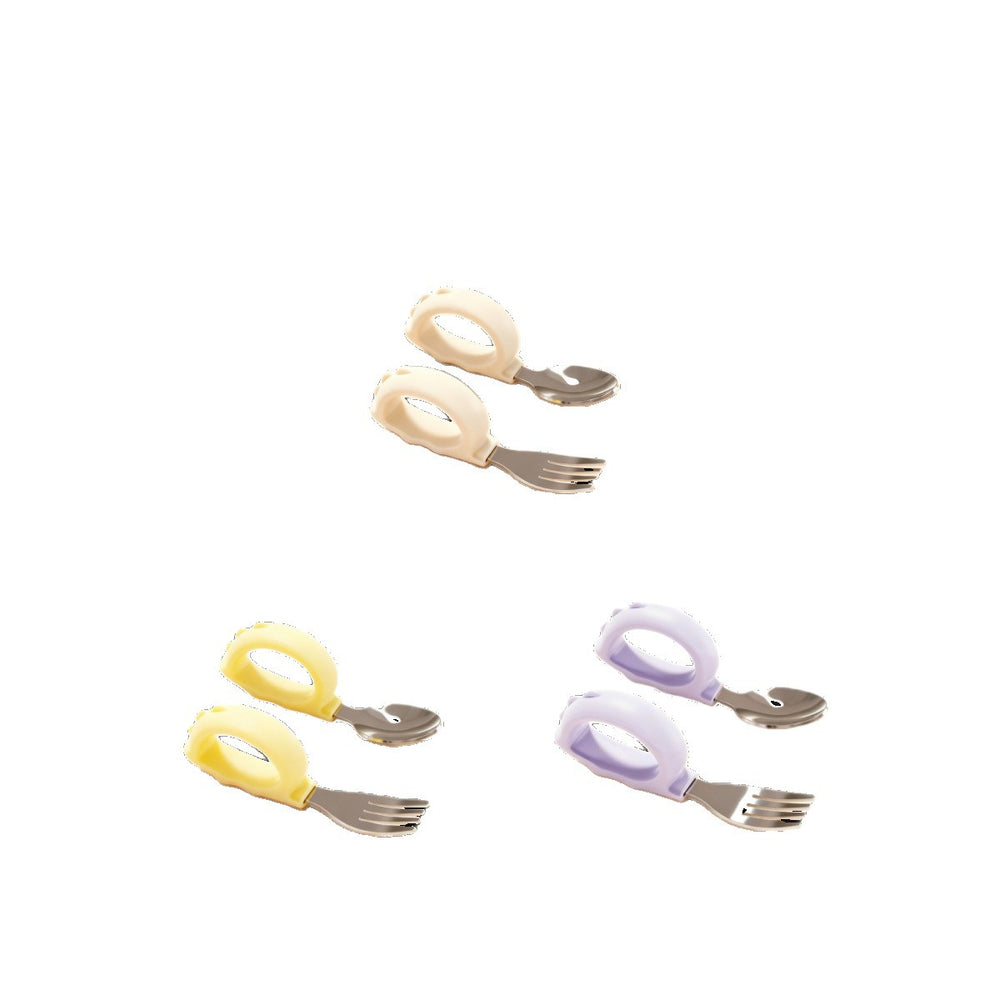 Custom wholesale infant and toddler fork and spoon set - kids' dinosaur stainless steel short-handled fork and spoon set - cute and fun training forks and spoons for babies