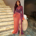 European and american style export summer slim-fit women's lightweight sheer bodycon asymmetrical skirt round neck ruched long sleeve dress
