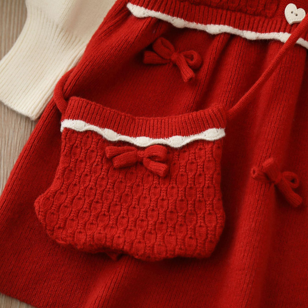 Girls' knitted bowknot dress - new  collection - baby faux two-piece princess dress - autumn/winter girls' dress