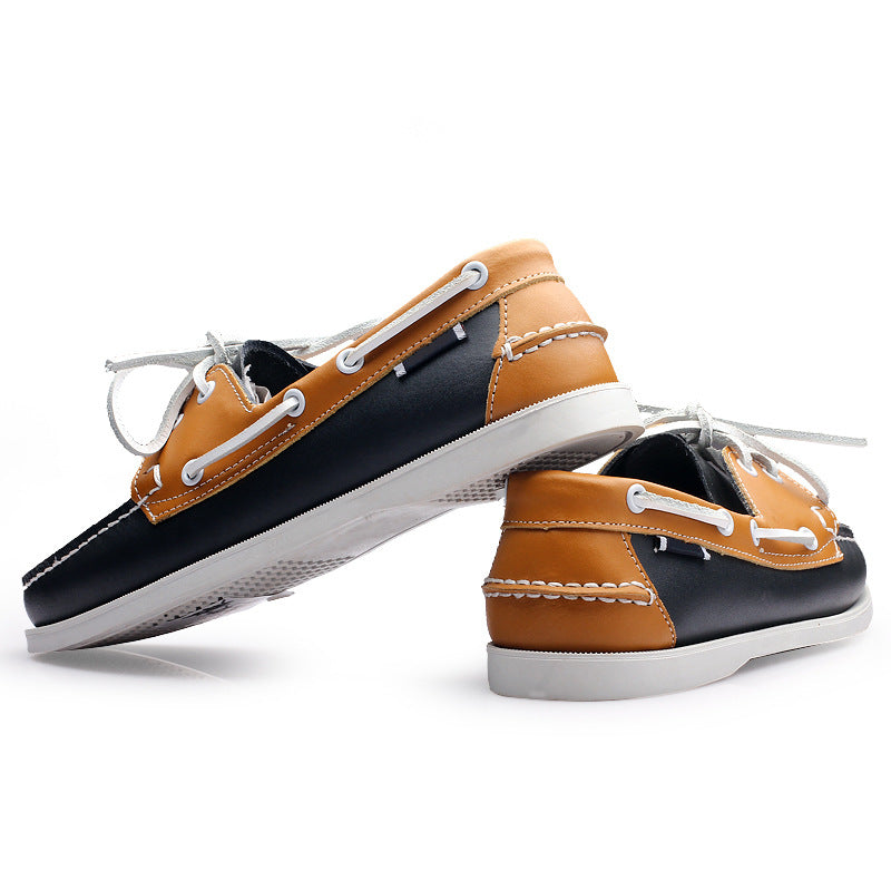 Slip-on men's leather loafers - round toe, flat, boat shoes - casual, versatile leather shoes for work, driving, and everyday wear