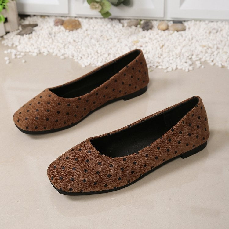 summer new french square toe ballet flats polka dot mary janes women's fabric in-stock size 43