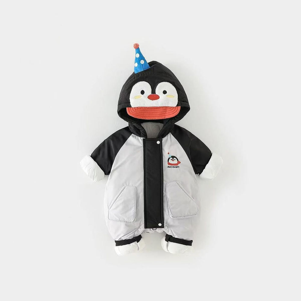 Winter romper newborn baby hooded outfit - thickened fleece-lined warm crawling suit for boys and girls